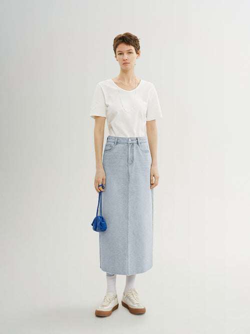 Load image 1 in gallery view. Women's Light Blue Contton Denim Skirt