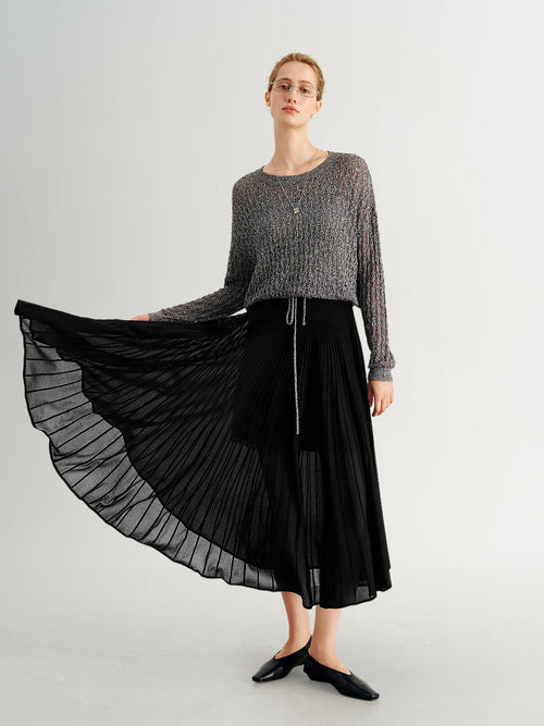 Charger l'image 1 dans la galerie. Sheer Pleated Midi Skirt