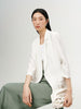 White blazer with special texture, notched lapel collar, double breasted