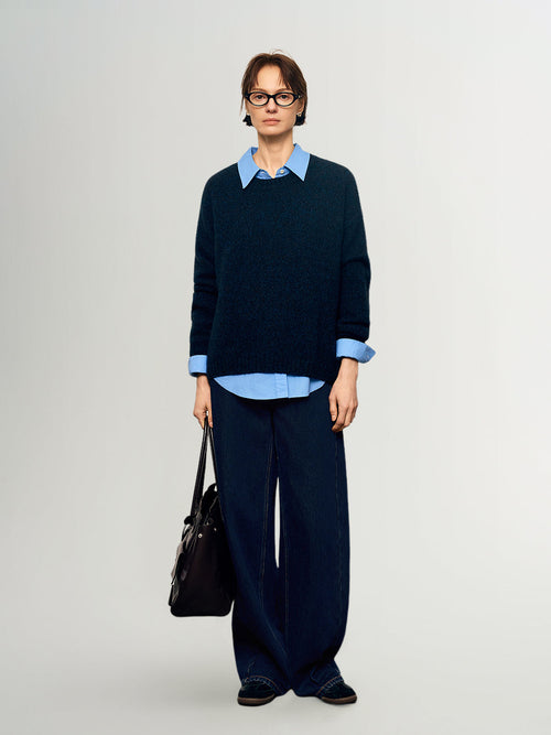 Charger l'image 1 dans la galerie. Crewneck Drop-Shoulder Silk-Cashmere Sweater