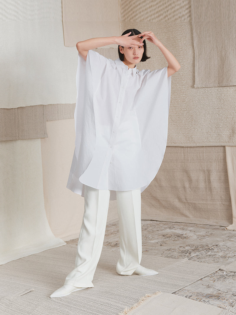 Women's White Classic Colar Stylish Sleeve Shirt