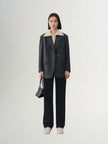 Women's Grey Notch Lapel Long Sleeves Blazer Jacket