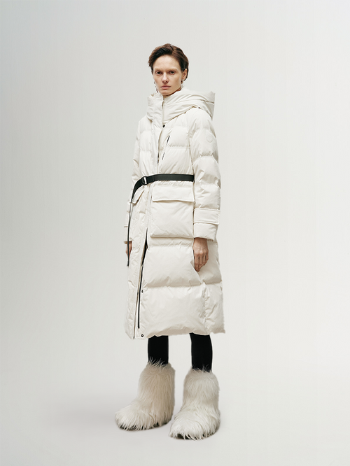 Load image 1 in gallery view. Women's White Waterproof Goose Long Puffer Jacket