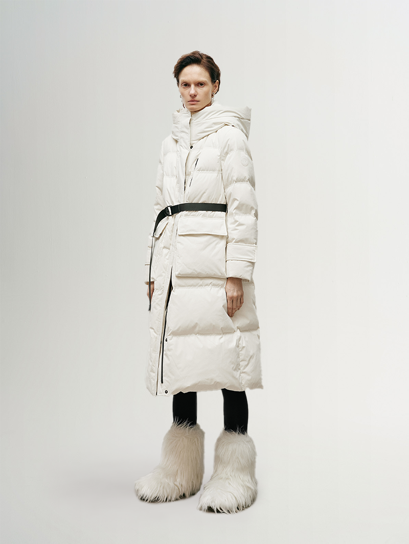 Women's White Waterproof Goose Long Puffer Jacket