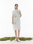 Women's Original White Classic Collar Sleeveless H Shape Floral Pattern Dress