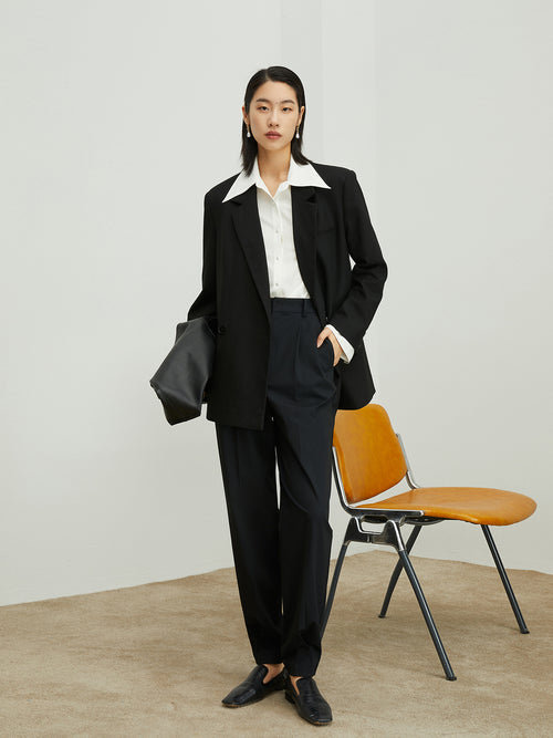 Charger l'image 1 dans la galerie. Women's Black Notch Lapel Long Sleeves Blazer