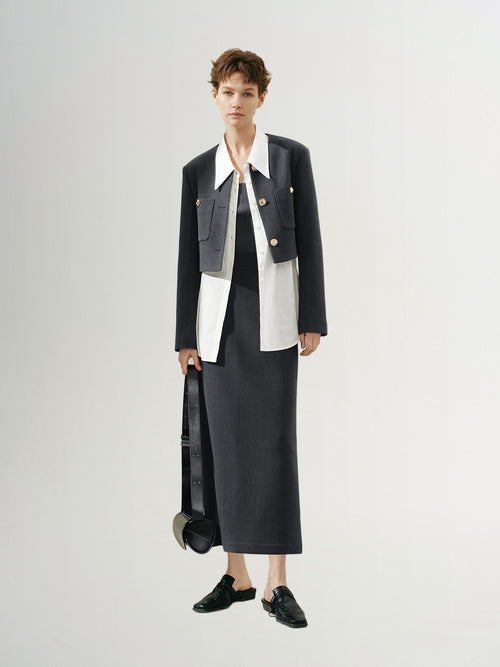 Charger l'image 1 dans la galerie. Women's Gray High Waist 100% Wool Skirt