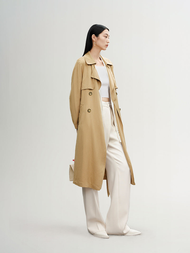 Women's Khaki Breasted Belted Trench Coat