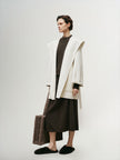 Women's White Belted Wool Coat with Hood