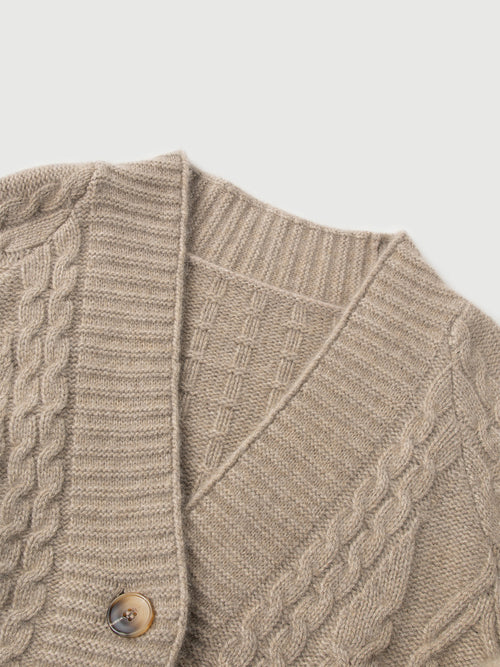 Load image 1 in gallery view. Brown cashmere cardigan, V-neck, buttoned
