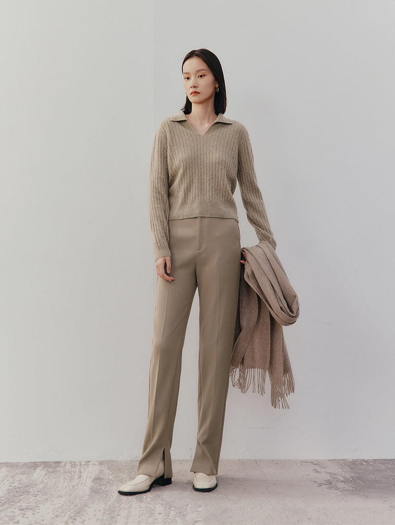 Women's Brown Straight Fit Slit Trousers