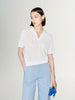 Women's White Polo V Neck Short Sleeve Knitwear Top