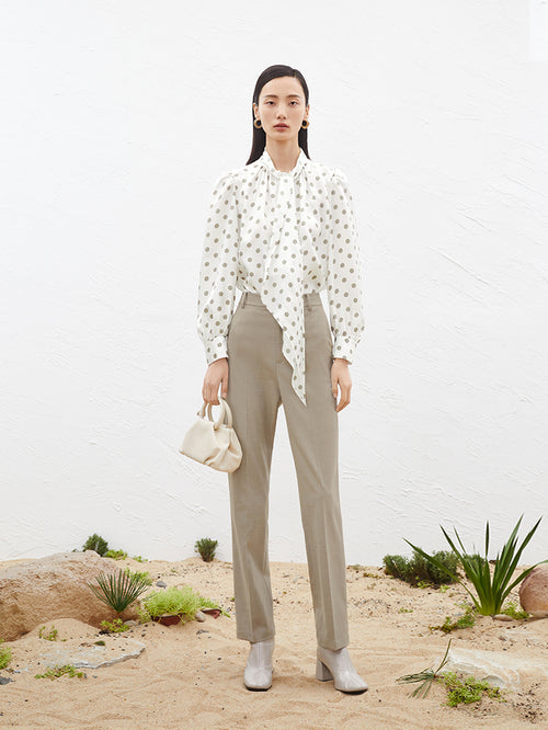 Charger l'image 1 dans la galerie. Women's Polka Dots Puff Sleeve Silk Blouse