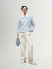 Women's Sky Blue Round Neck Long Sleeves 100% Cashmere Sweater