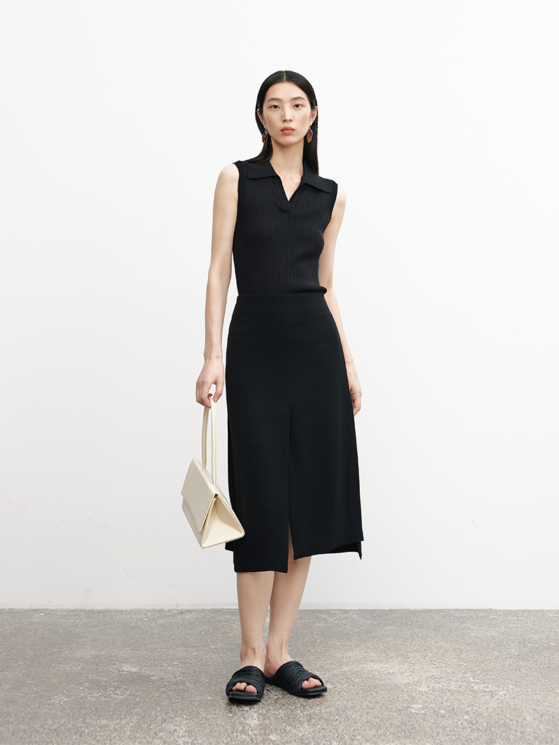 Women's Black Acetate Fiber A-Line Straight Fit Smooth Skirt