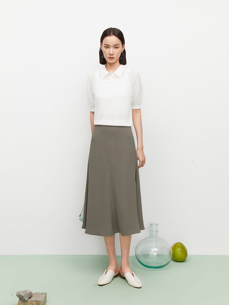 Women's Gray Flounce Fit Middle Length Skirt