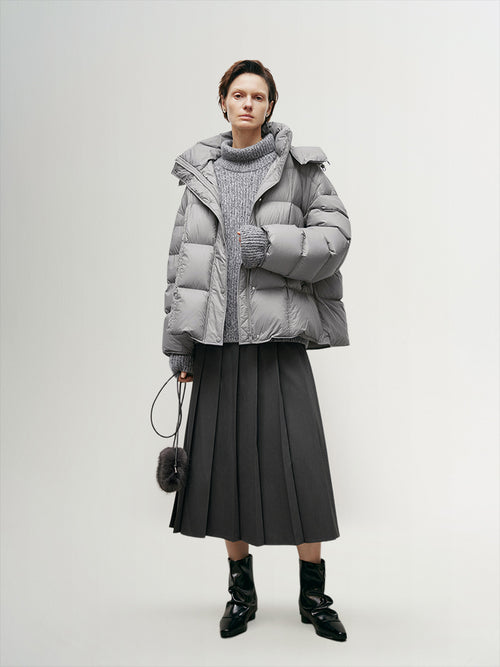 Load image 1 in gallery view. Women's Gray Goose Puffer Removable Hooded Jacket