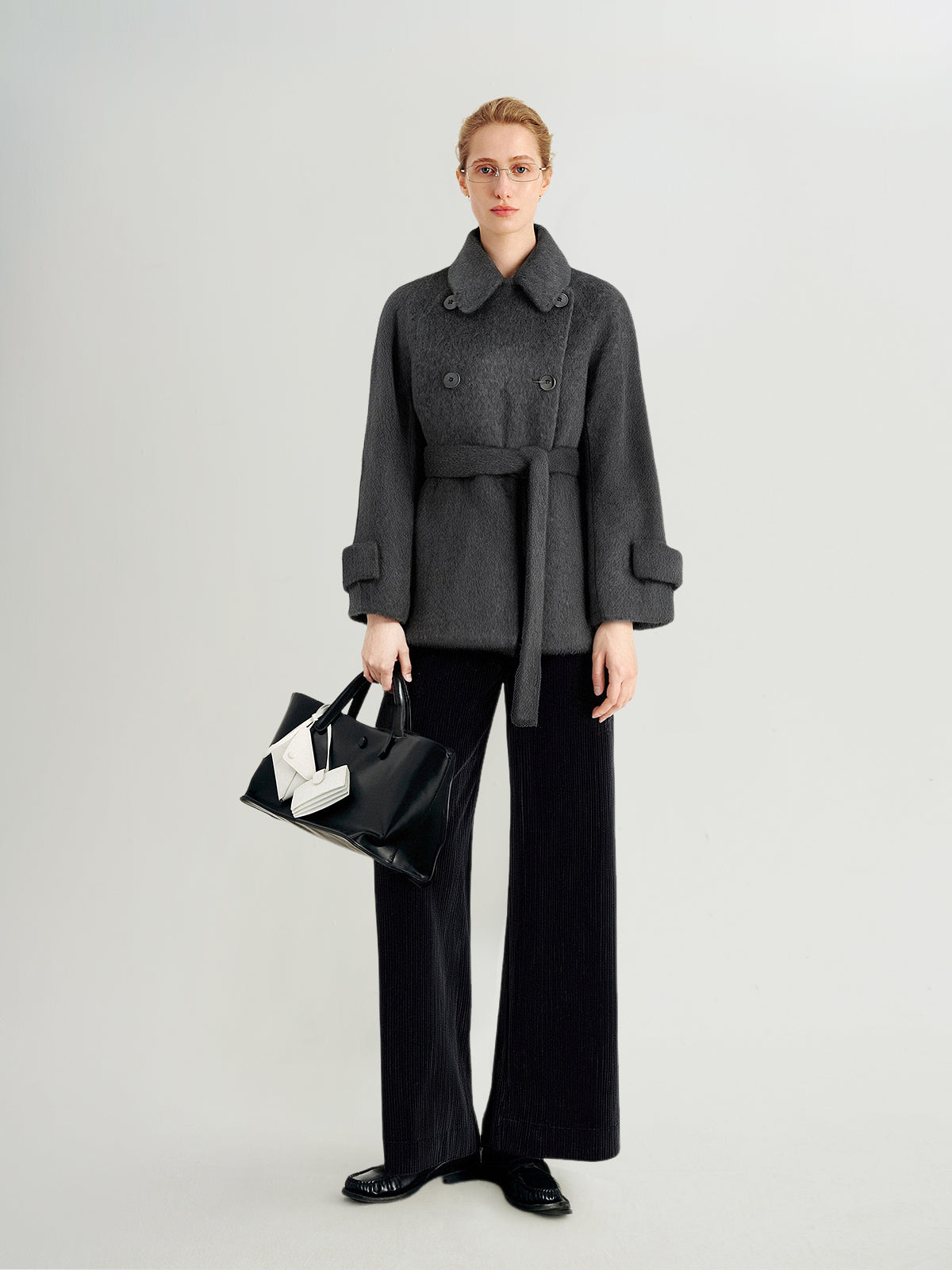 Wool-Mohair Double-Breasted Short Coat