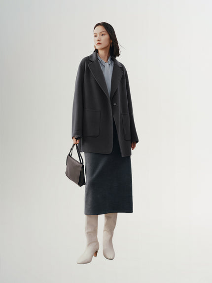 Women's Gray Notch Lapel Sheep Wool Coat