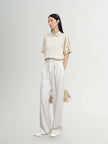 Women's White Loose Fit Straight Fit Light Summer Trousers