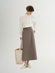 Brown high-waisted wool flared skirt