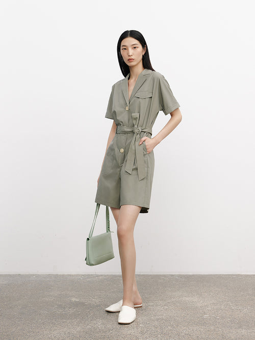 Carica immagine 1 in visualizzazione galleria. Women's Short Sleeve Belted Short Jumpsuits
