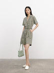 Women's Short Sleeve Belted Short Jumpsuits