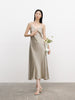 Women's Champagne Brown V Neck Breathable Acetate Slip Dress