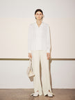 Women's White Notch Lapel Long Sleeves Silk Shirt
