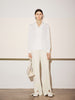 Women's White Notch Lapel Long Sleeves Silk Shirt