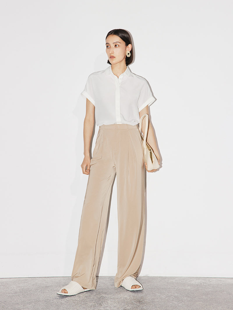 Women's Light Khaki Straight Fit Suit Pants Trousers