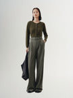 Women's Gray Wide Leg Belted Winter Trousers