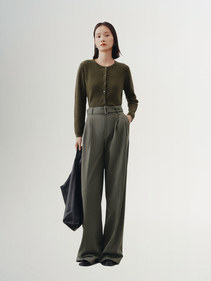 Women's Grey Wide Leg Belted Winter Trousers