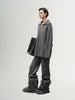 Women's Gray Zipper Lapel Design Sheep Wool Sweater
