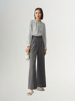 Women's Grey Round Neck Long Sleeves Blouse