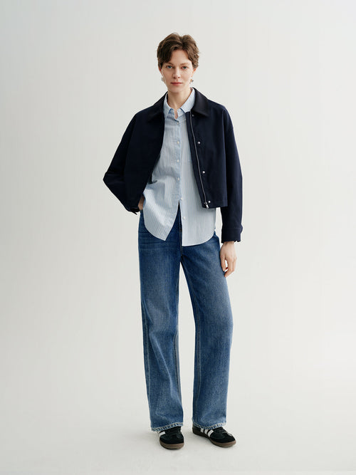 Load image 1 in gallery view. Cotton Drop-Shoulder Lapel Jacket