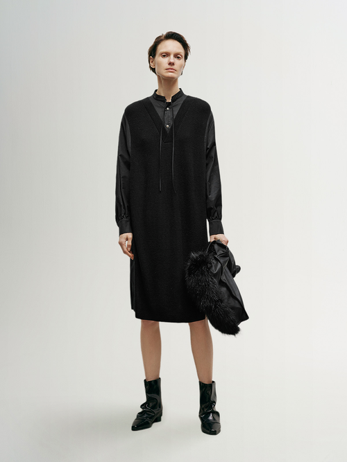 Load image 1 in gallery view. Black dress with classic collar