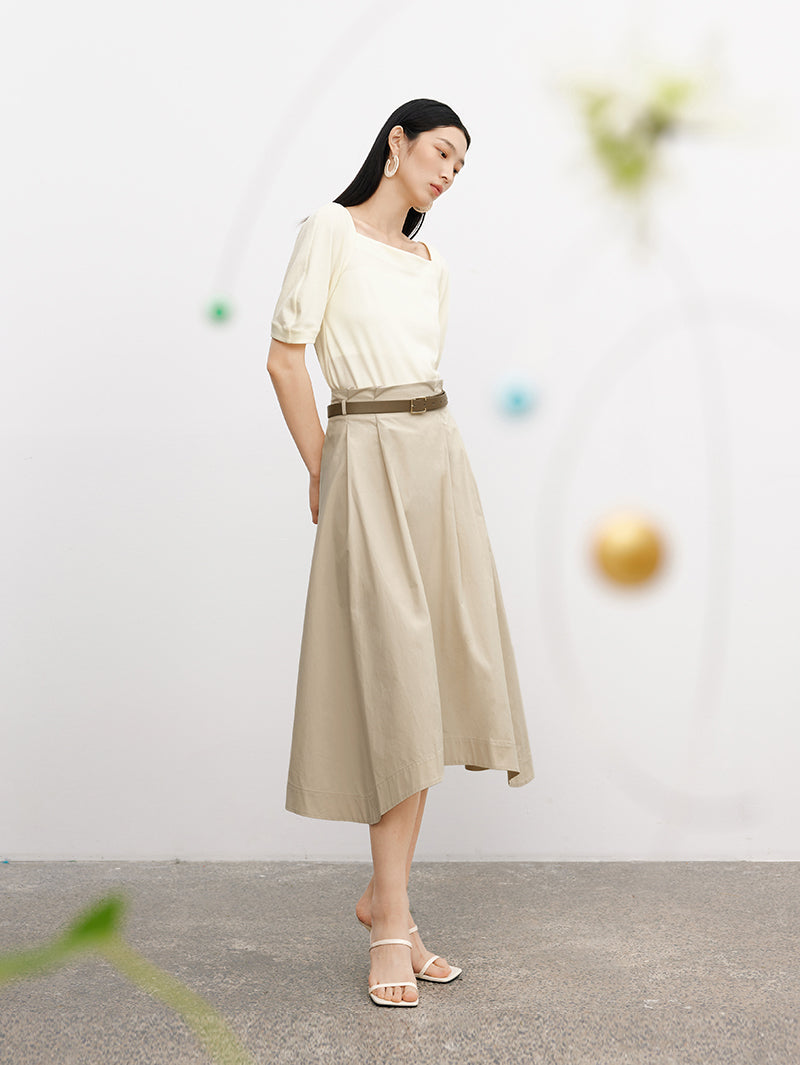 Women's Light Khaki High Waist Breathable Cotton Circular Skirt