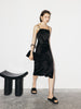 Women's Black Spaghetti Strap Breathable Acetate Slip Dress