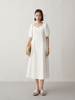 Women's Original White Puff Sleeves Pleated Waist Dress