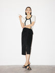 Women's White and Black Round Neck Short Sleeves Knit Top