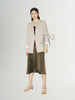 Camel gray blazer with notched collar, loose fit and double breasted