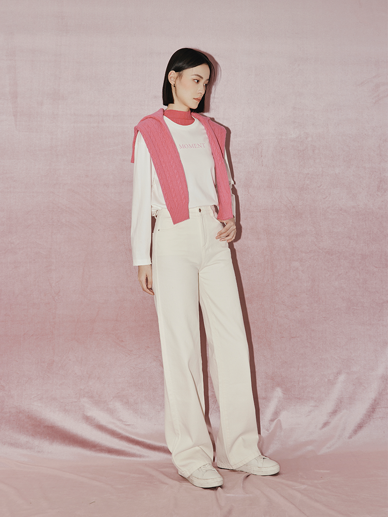 Women's White Embroidered Logo Long Sleeve T-Shirt