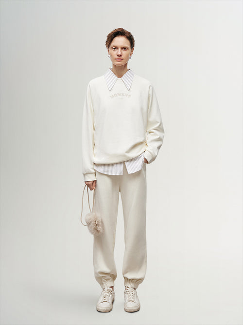 Carica immagine 1 in visualizzazione galleria. Women's Plain White Round Neck 100% Cotton Winter Sweatershirt