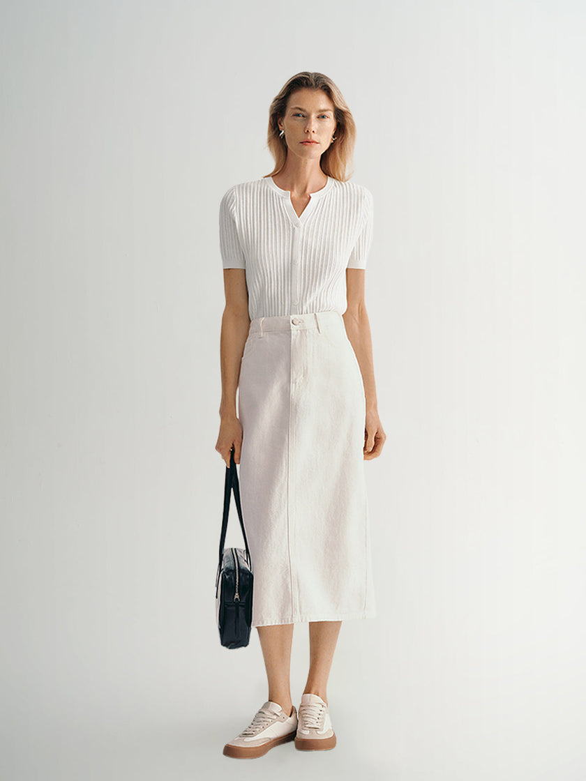 Women's White V Neck Short Sleeves Knit T-Shirt