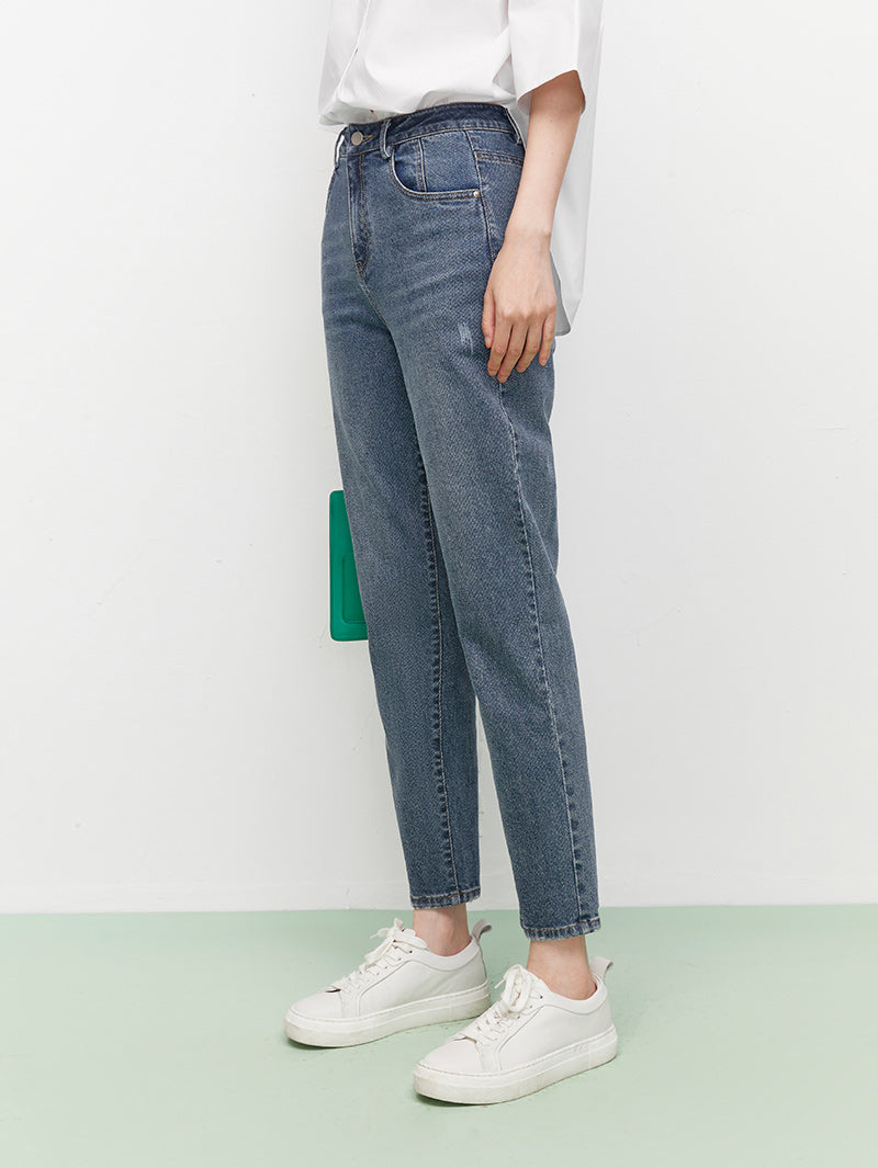Dark blue cotton straight jeans