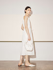 Women's Off-White Round Neck Sleeveless Belted Dress