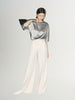 Women's Light Gray Classic Collar Long Sleeve Silk Blouse