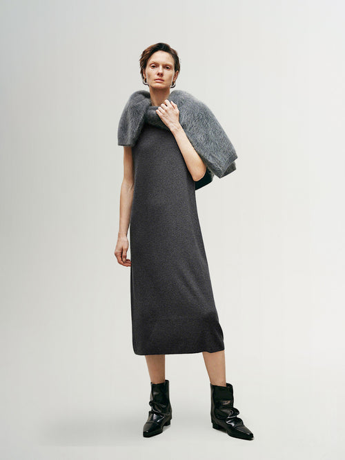 Load image 1 in gallery view. Women's Smoke Gray Sleeveless Straight Fit Knit Dress