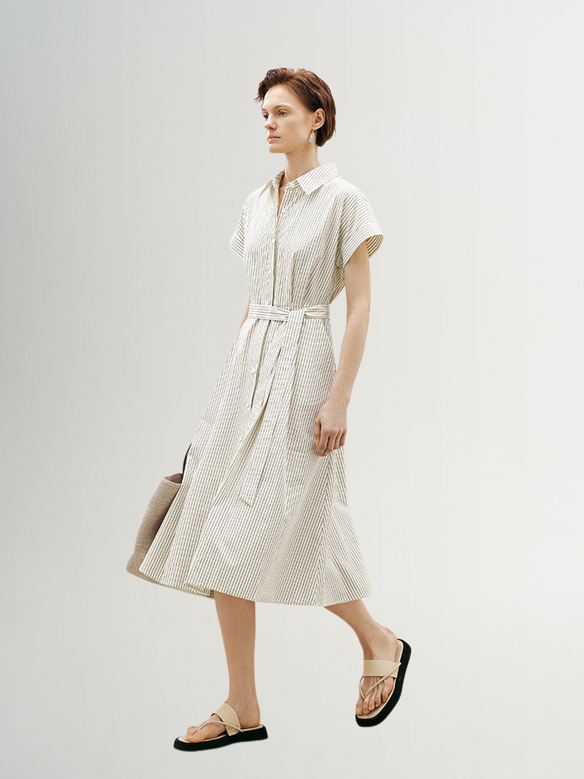 Beige belted dress